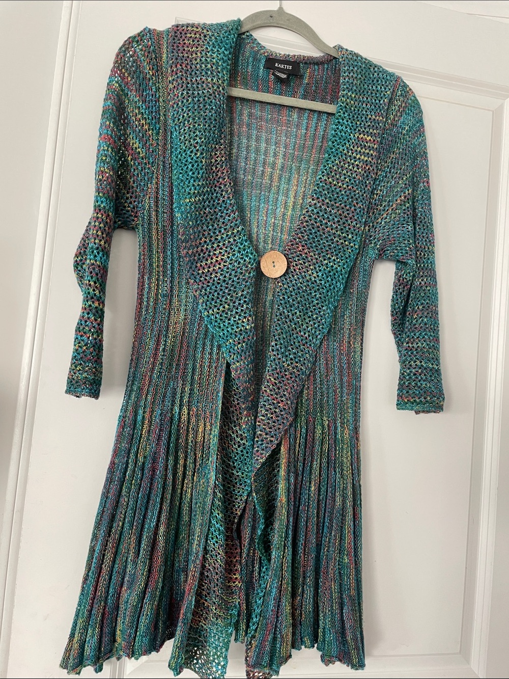 Kaktus Open Knit Long Cardigan Size M Multicolor Modern Bohemian Festival